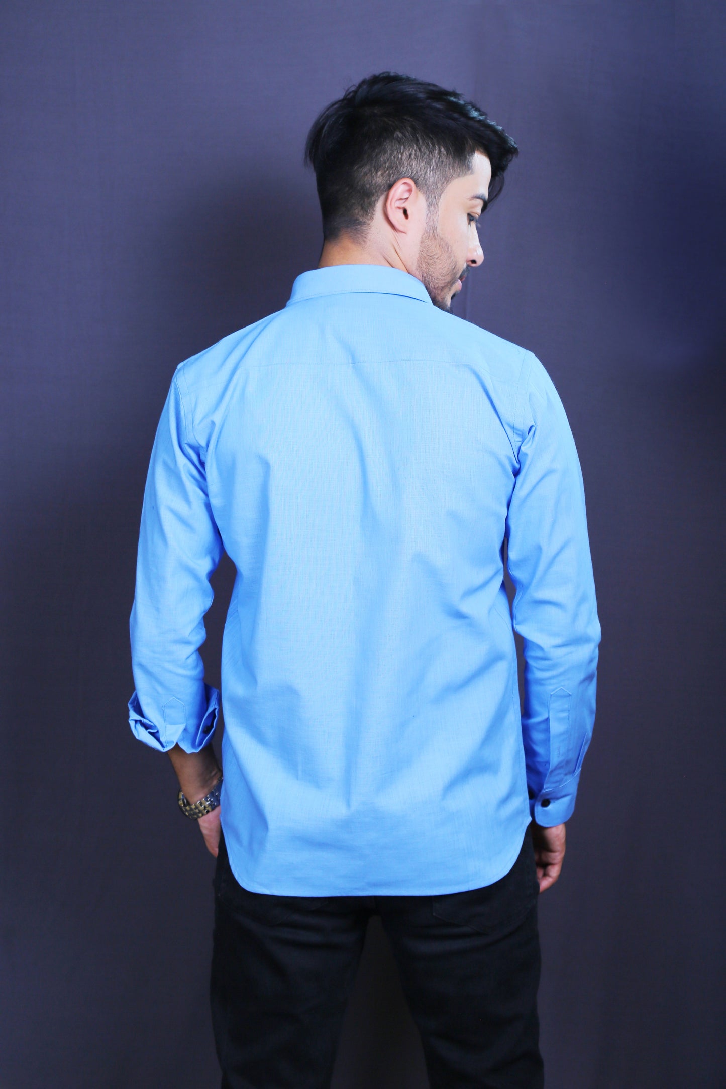 Men Blue Cotton Linen Shirt