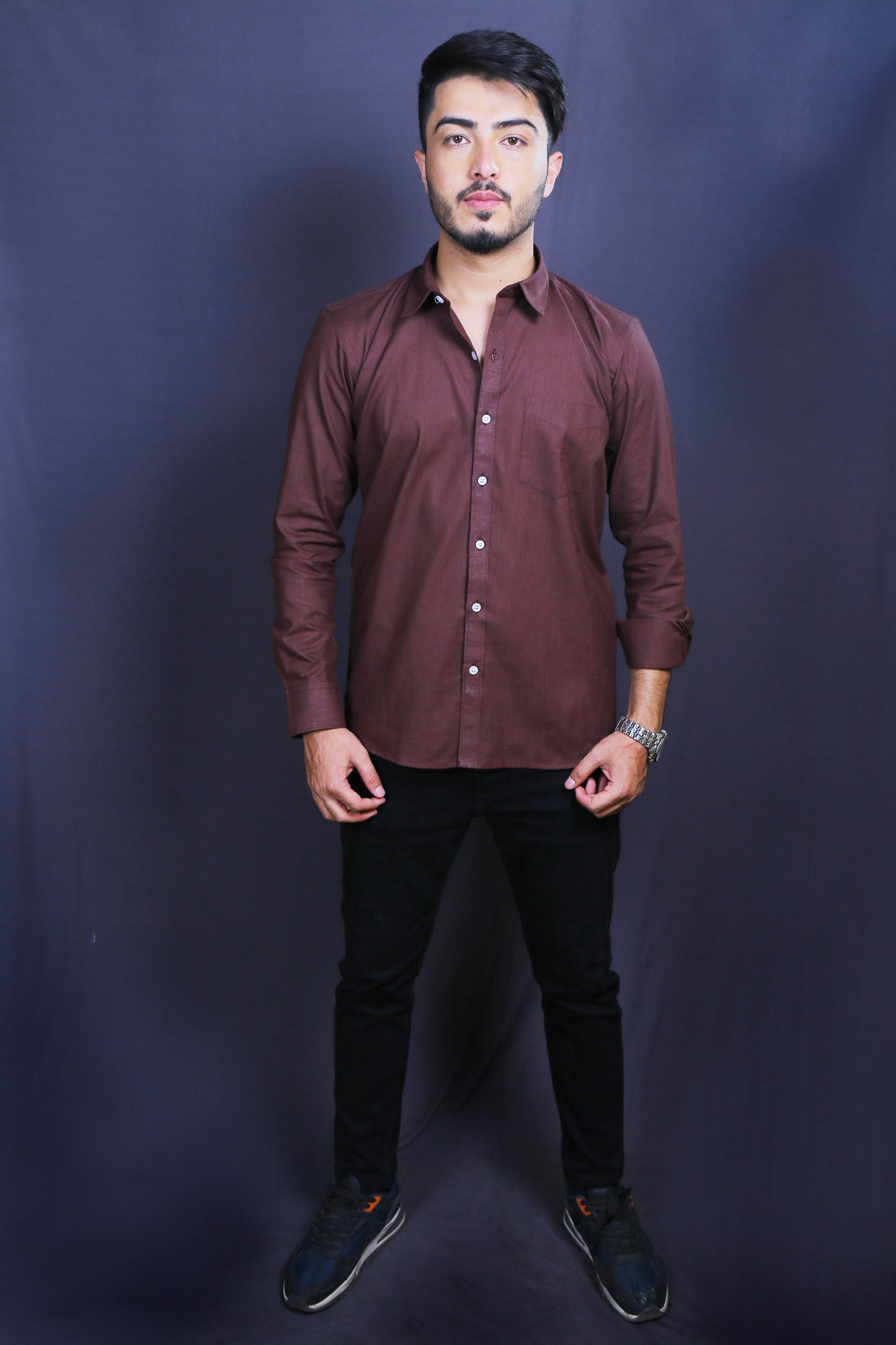Men Brown Cotton Linen Shirt
