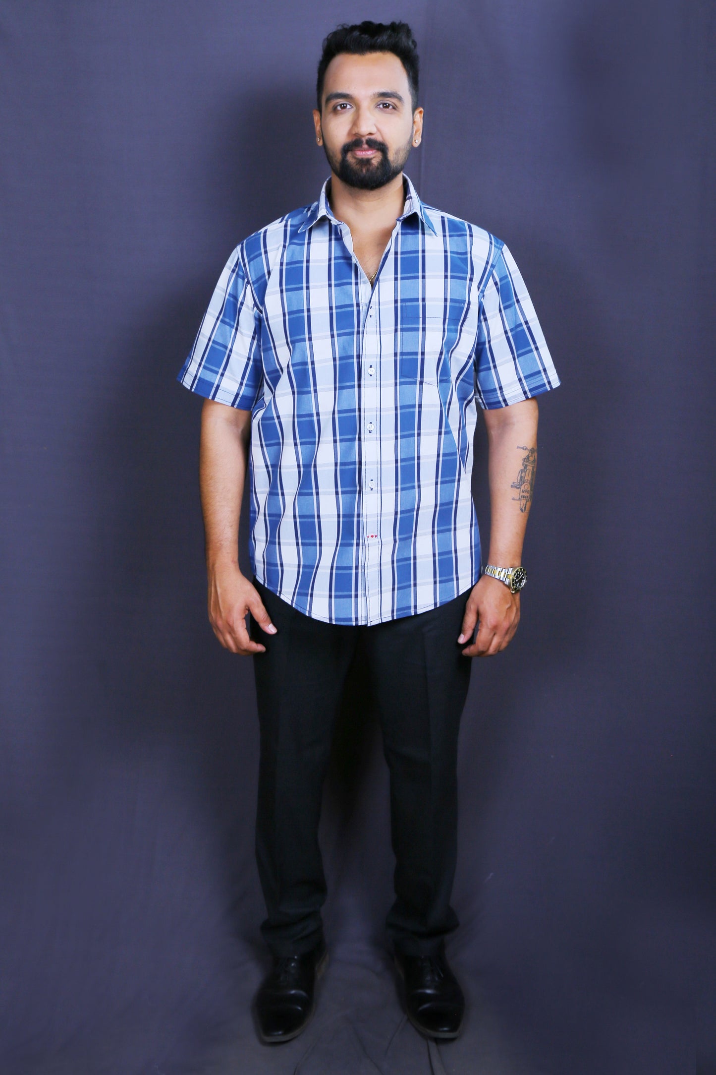 Men Checked Casual Half-Shirt