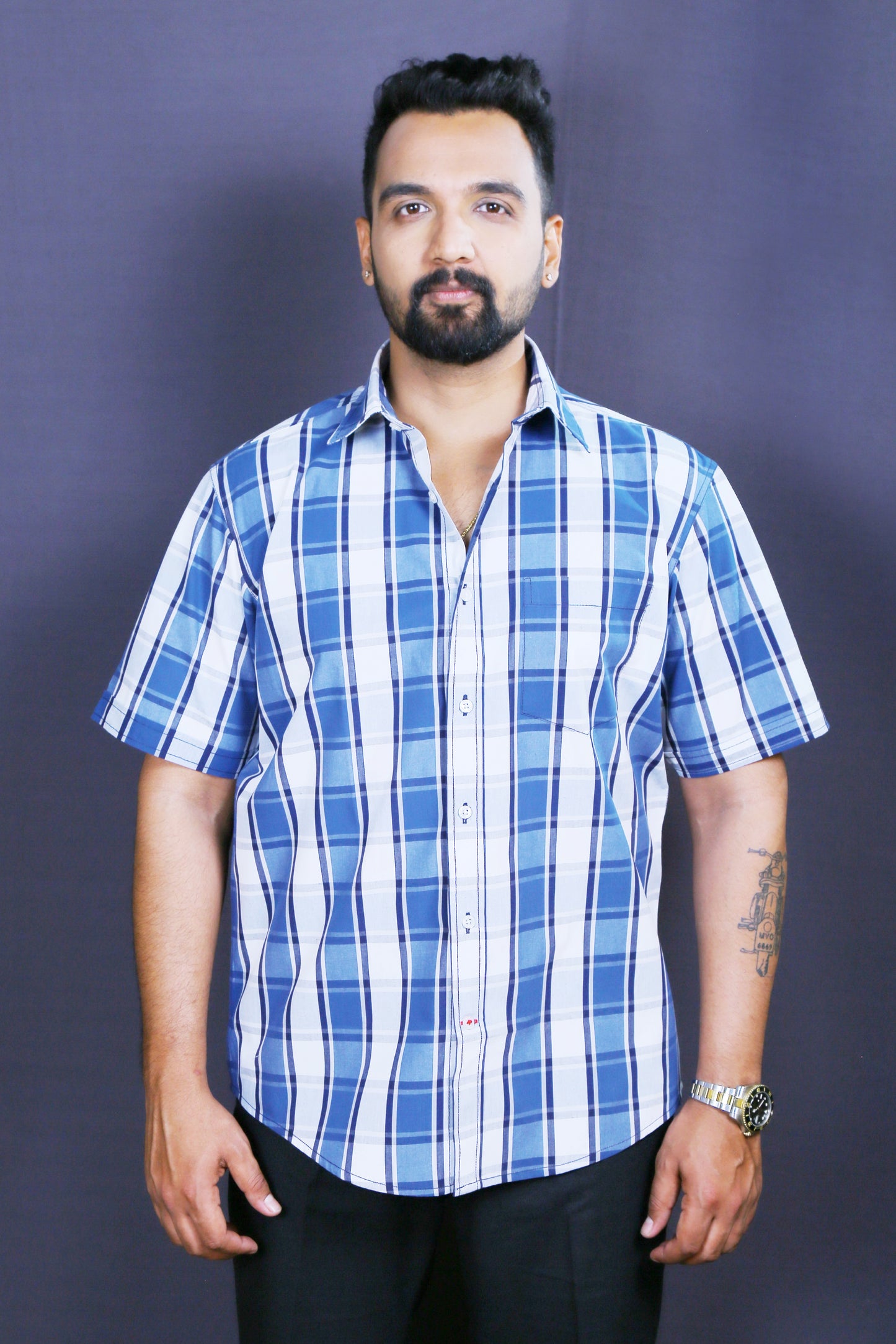 Men Checked Casual Half-Shirt