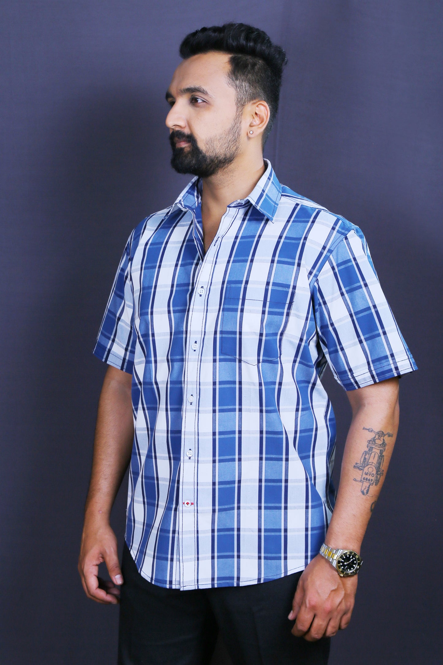 Men Checked Casual Half-Shirt