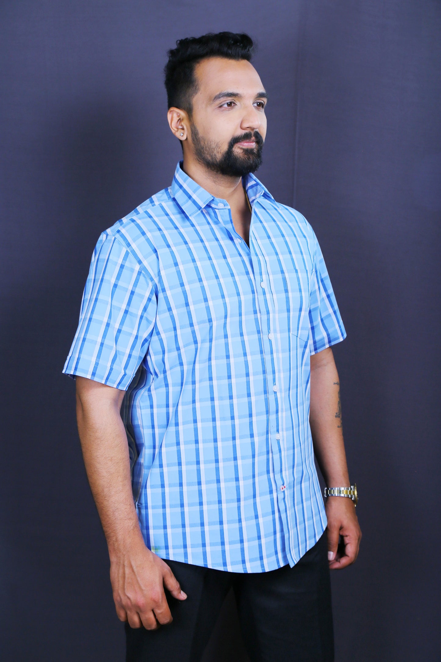 Men Checked Casual Half-Shirt