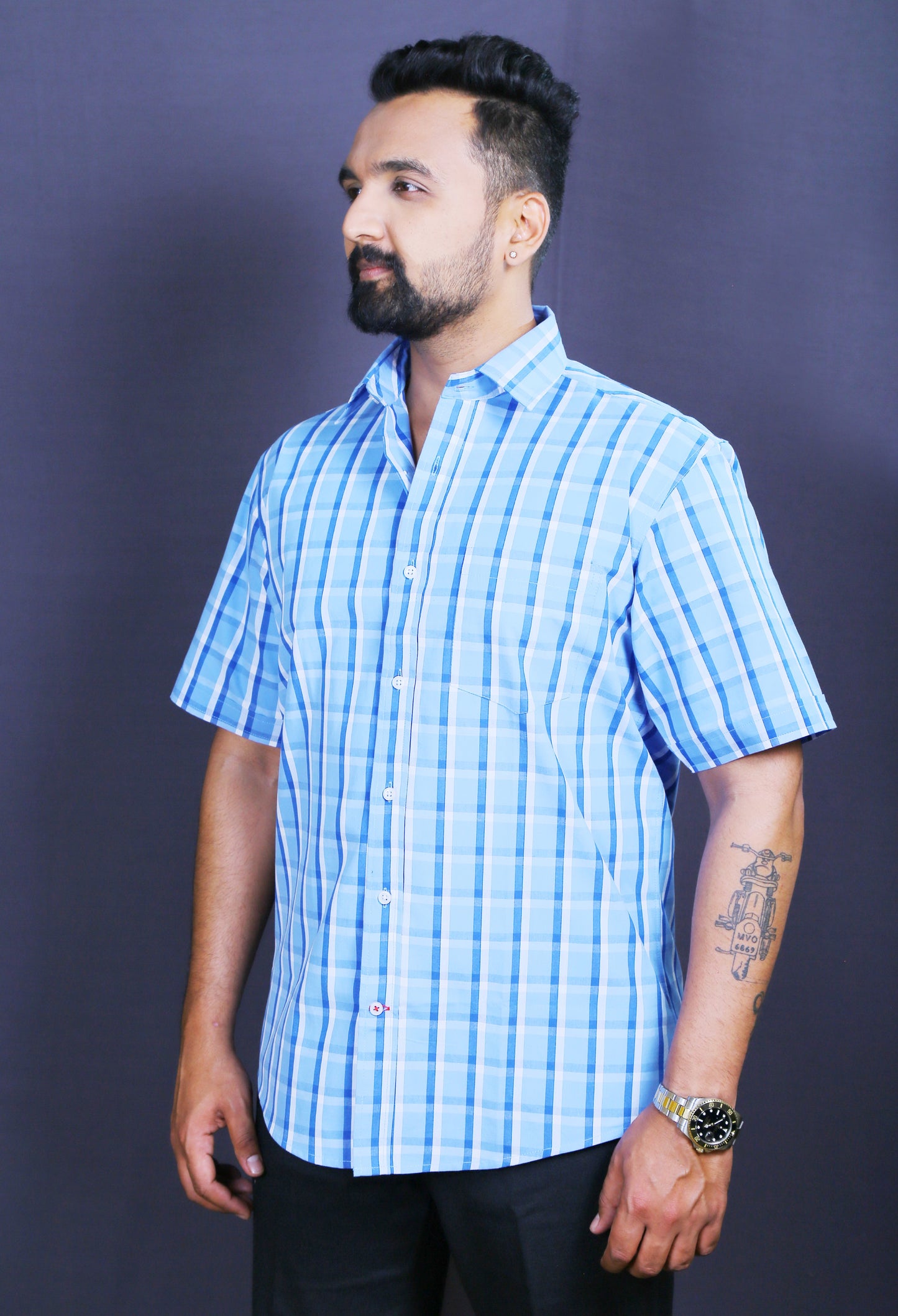 Men Checked Casual Half-Shirt