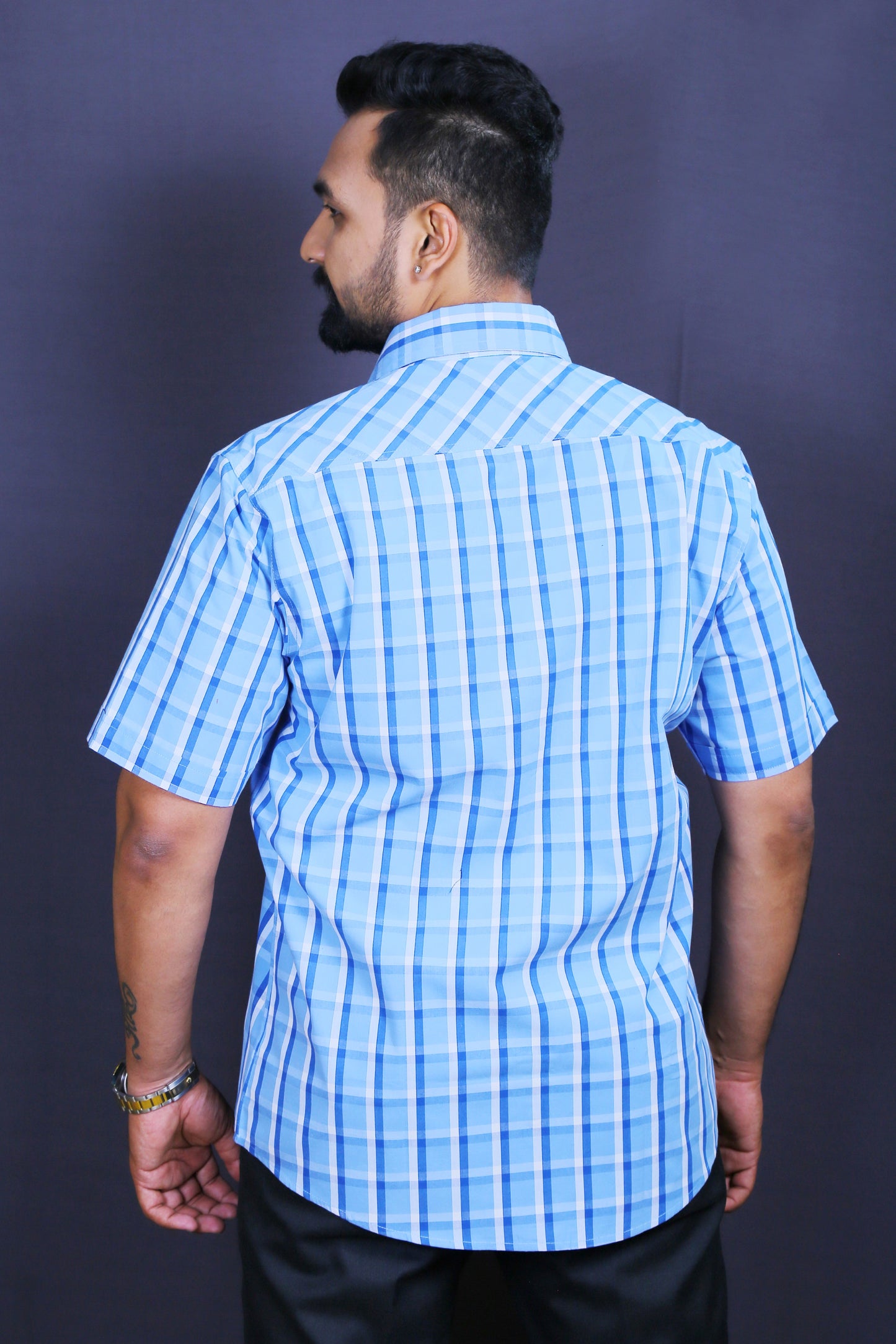 Men Checked Casual Half-Shirt
