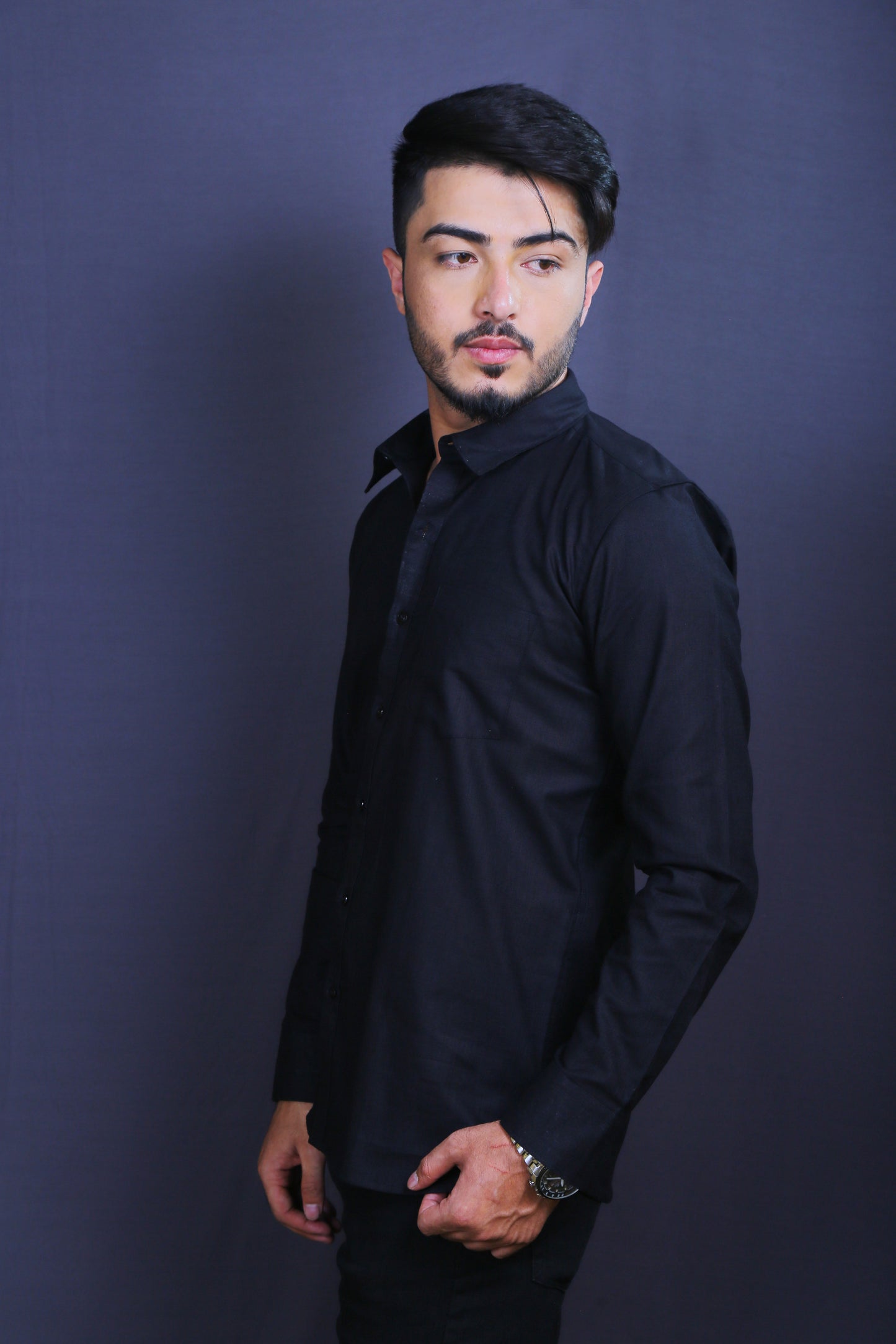 Men Black Cotton Linen Shirt