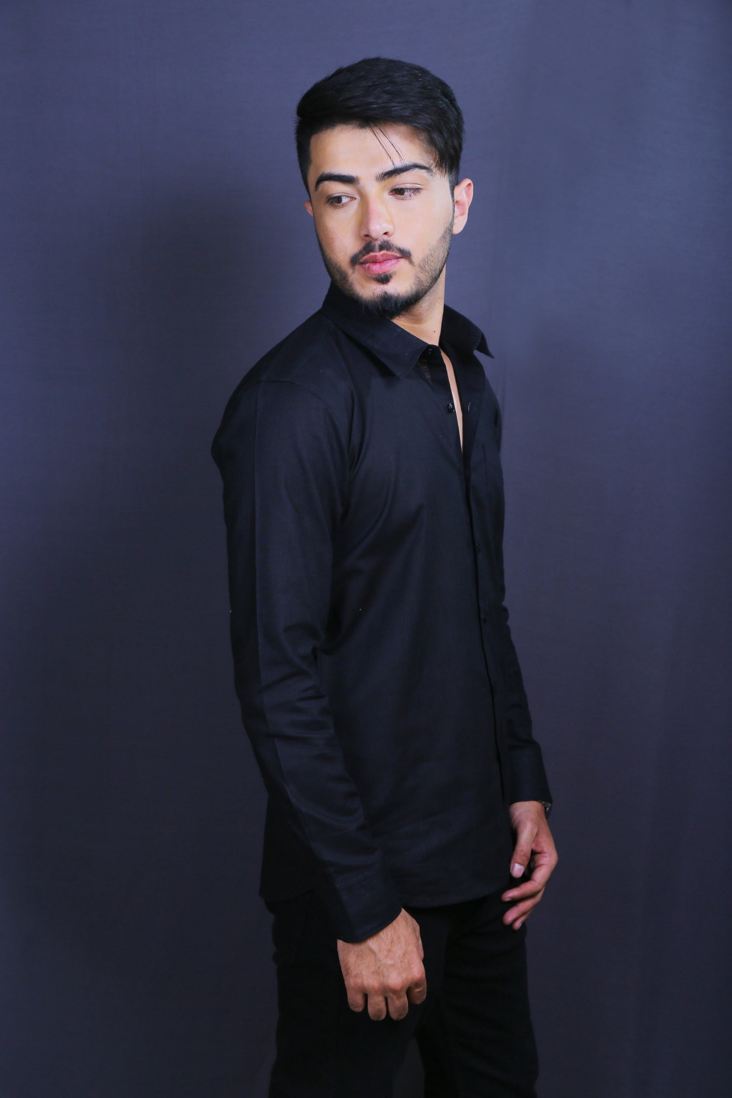Men Black Cotton Linen Shirt