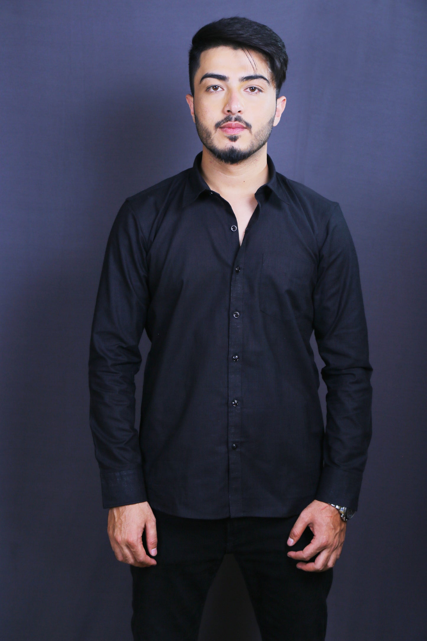 Men Black Cotton Linen Shirt