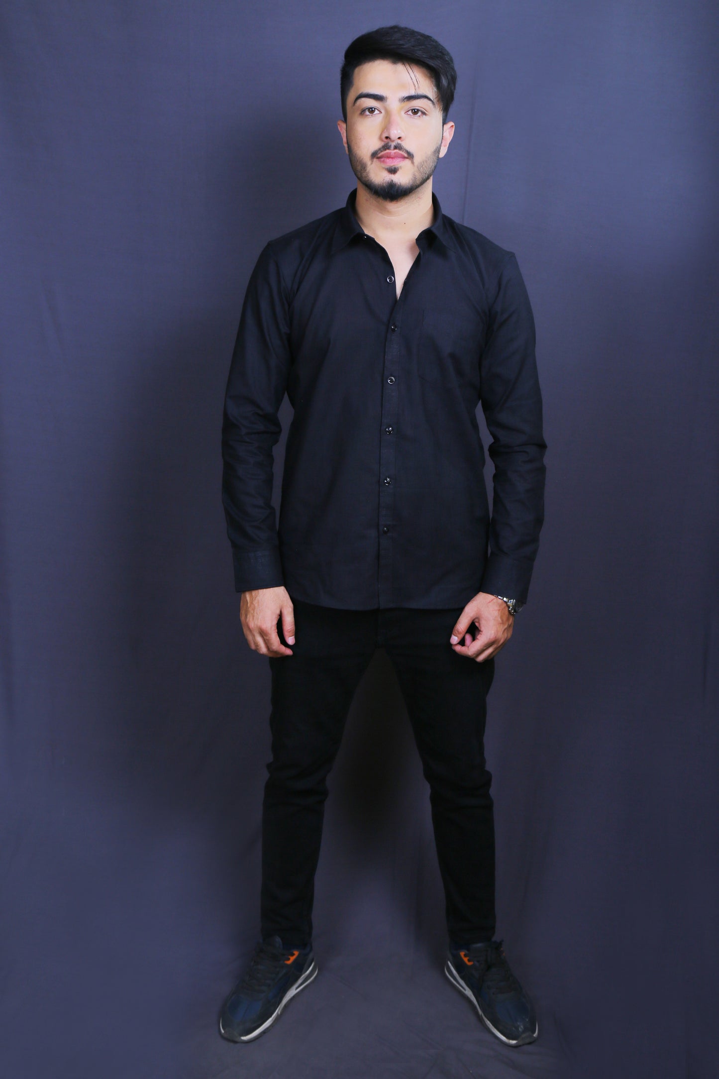 Men Black Cotton Linen Shirt