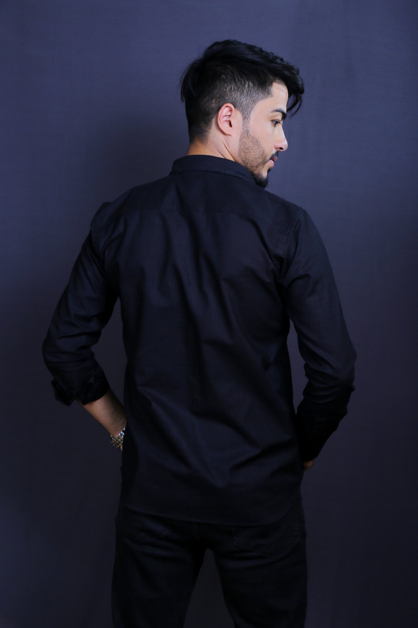 Men Black Cotton Linen Shirt