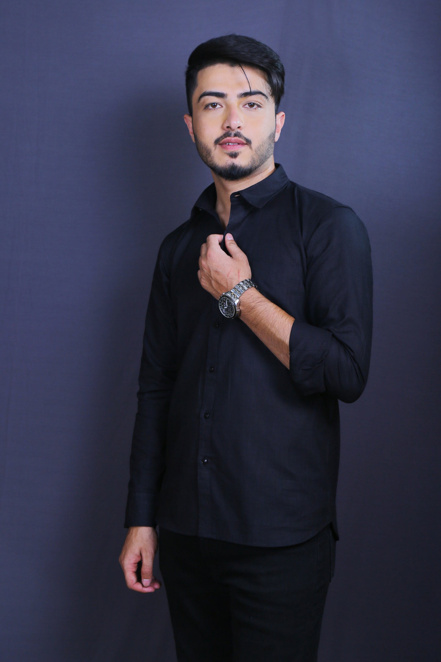 Men Black Cotton Linen Shirt