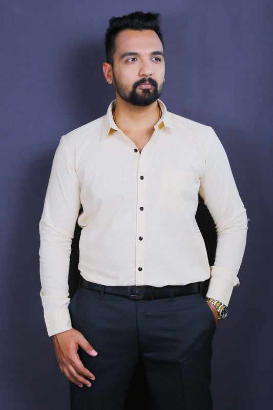 Men Cream Cotton Linen Shirt