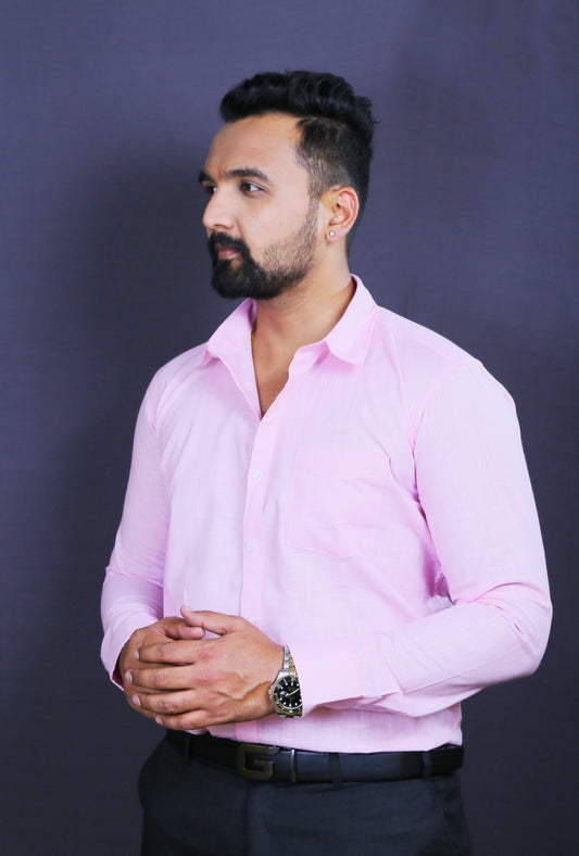 Men Pink Cotton Linen Shirt