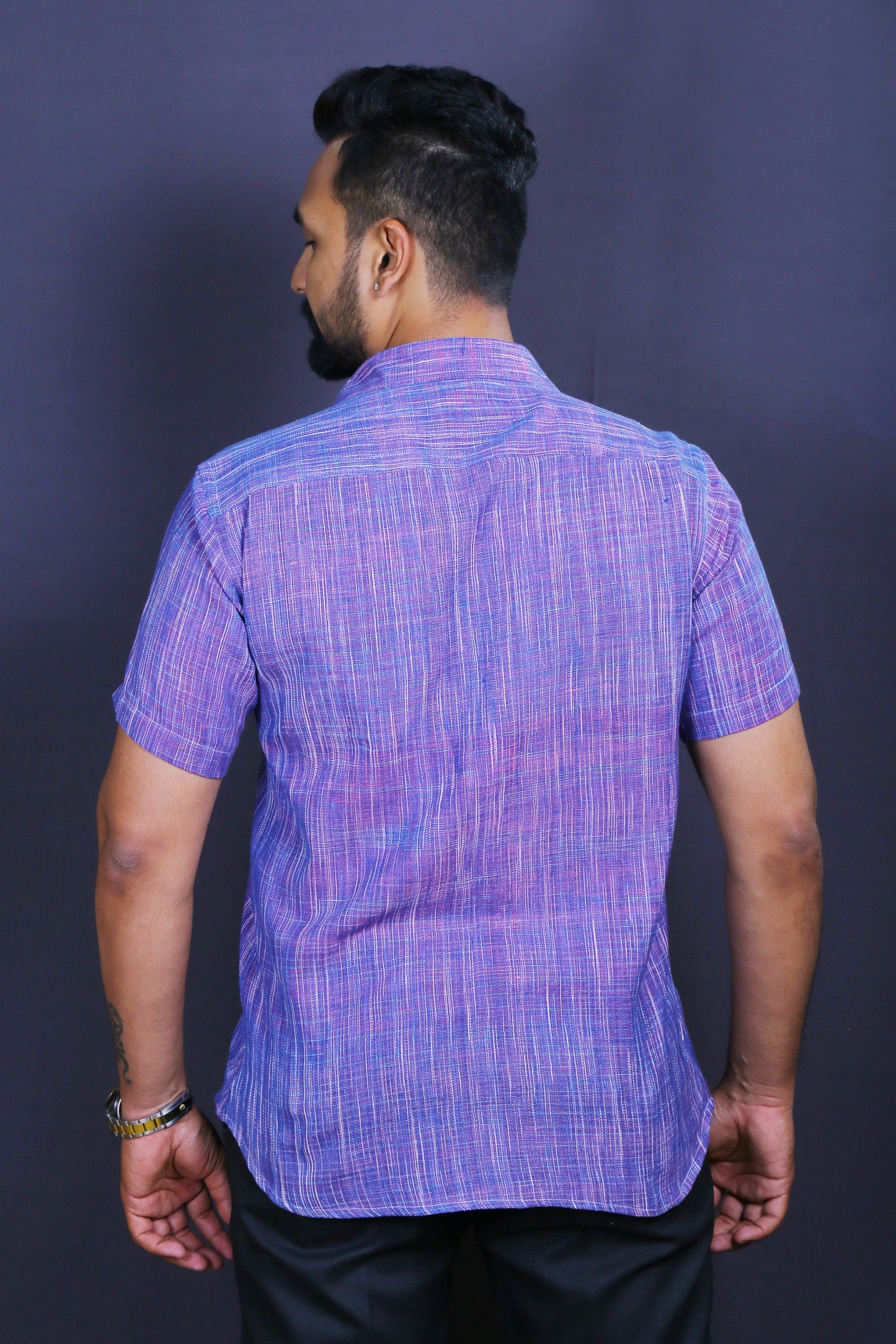 Men Purple Khadi Cotton Half-Shirt