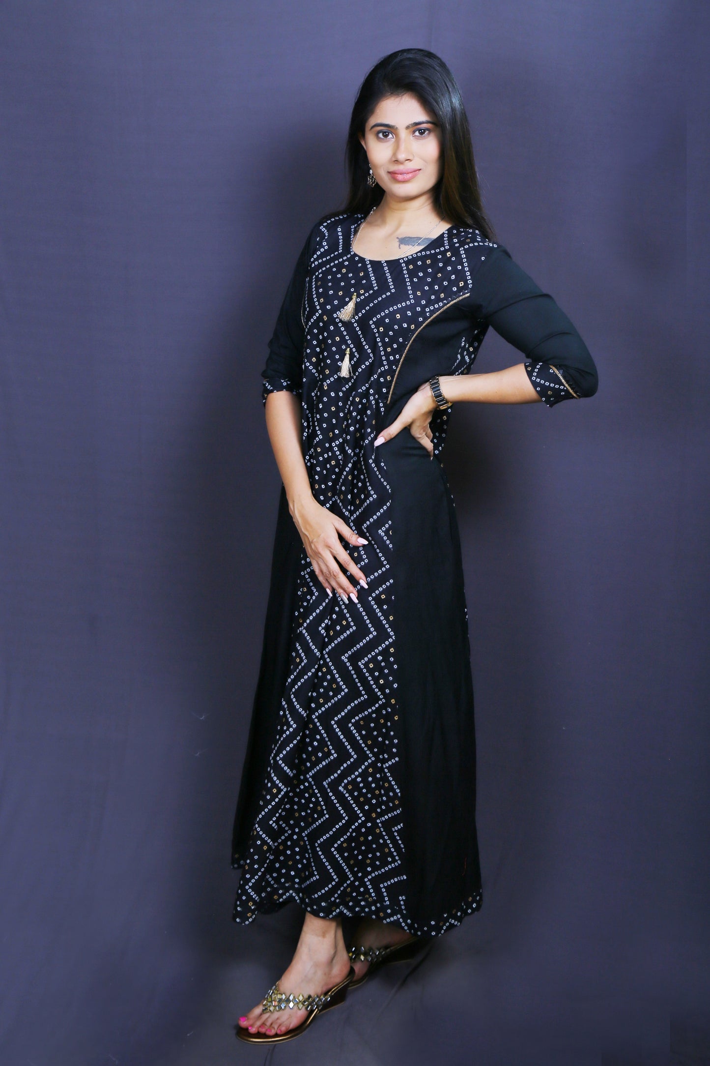 Woman Anarkali Black printed kurti