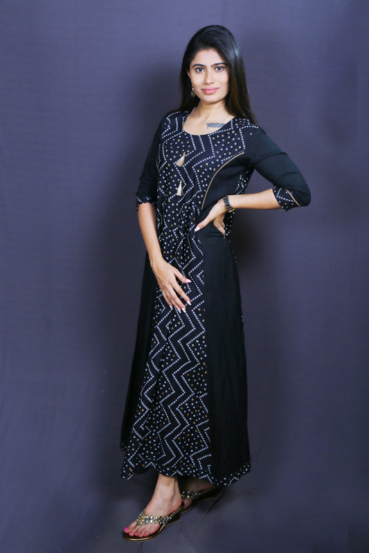 Woman Anarkali Black printed kurti