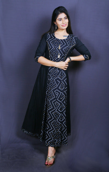 Woman Anarkali Black printed kurti