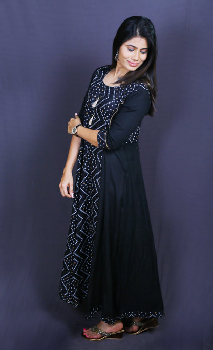 Woman Anarkali Black printed kurti