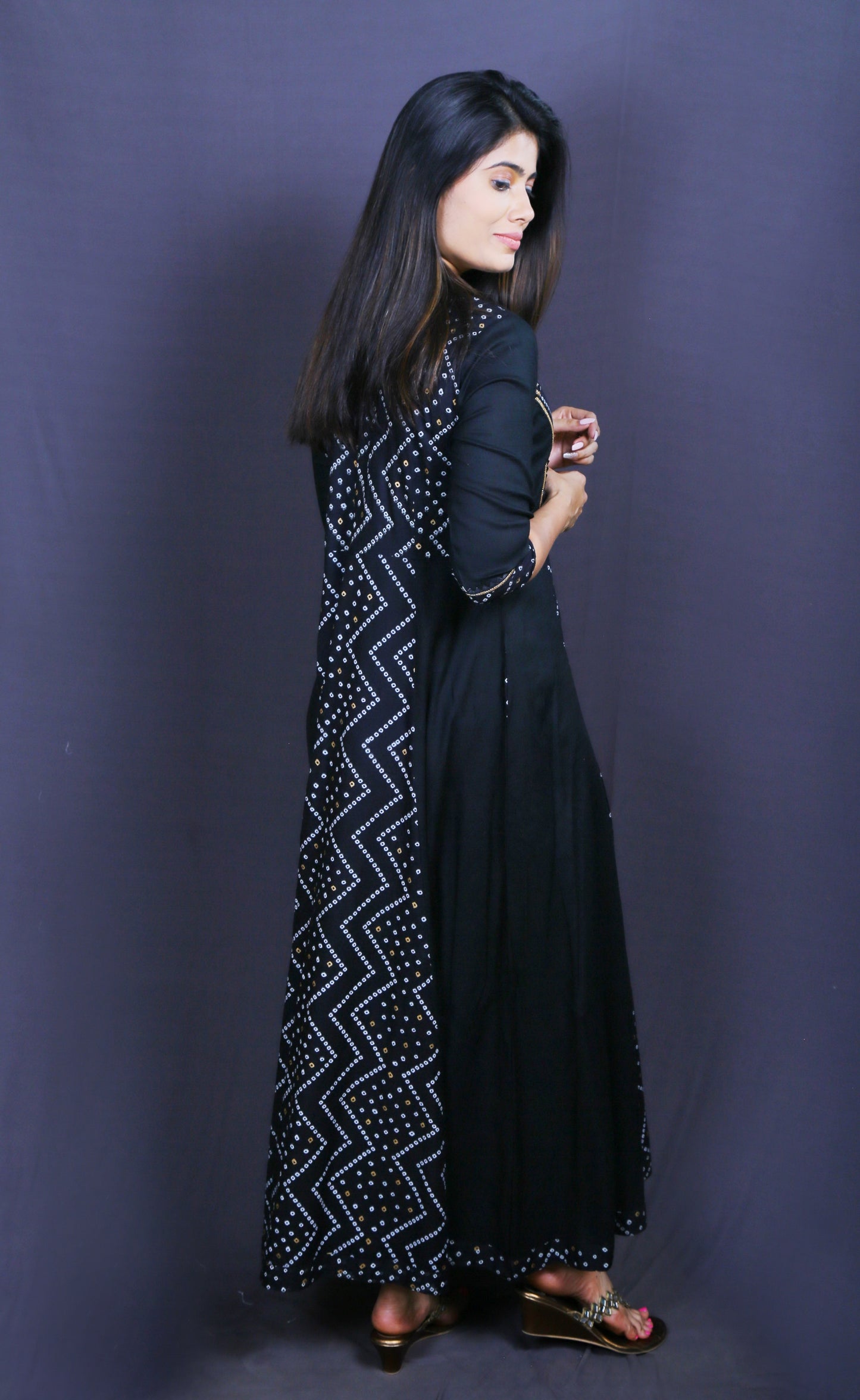 Woman Anarkali Black printed kurti