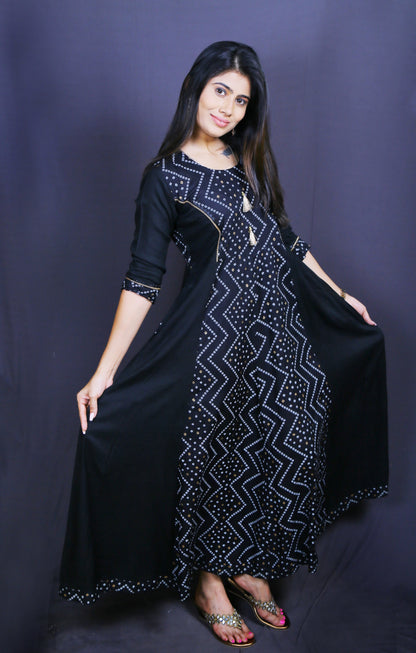 Woman Anarkali Black printed kurti