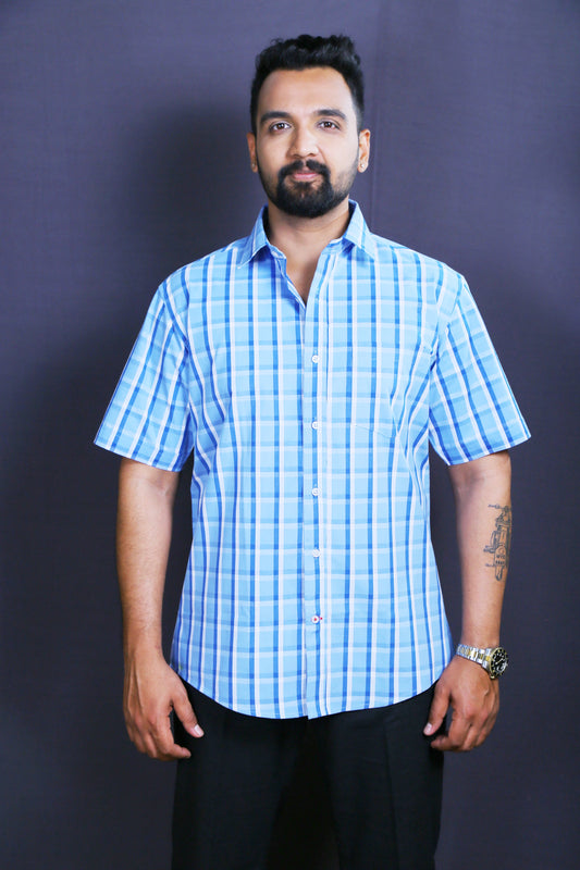 Men Checked Casual Half-Shirt