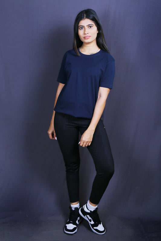 Women Navy Blue round neck T-shirt