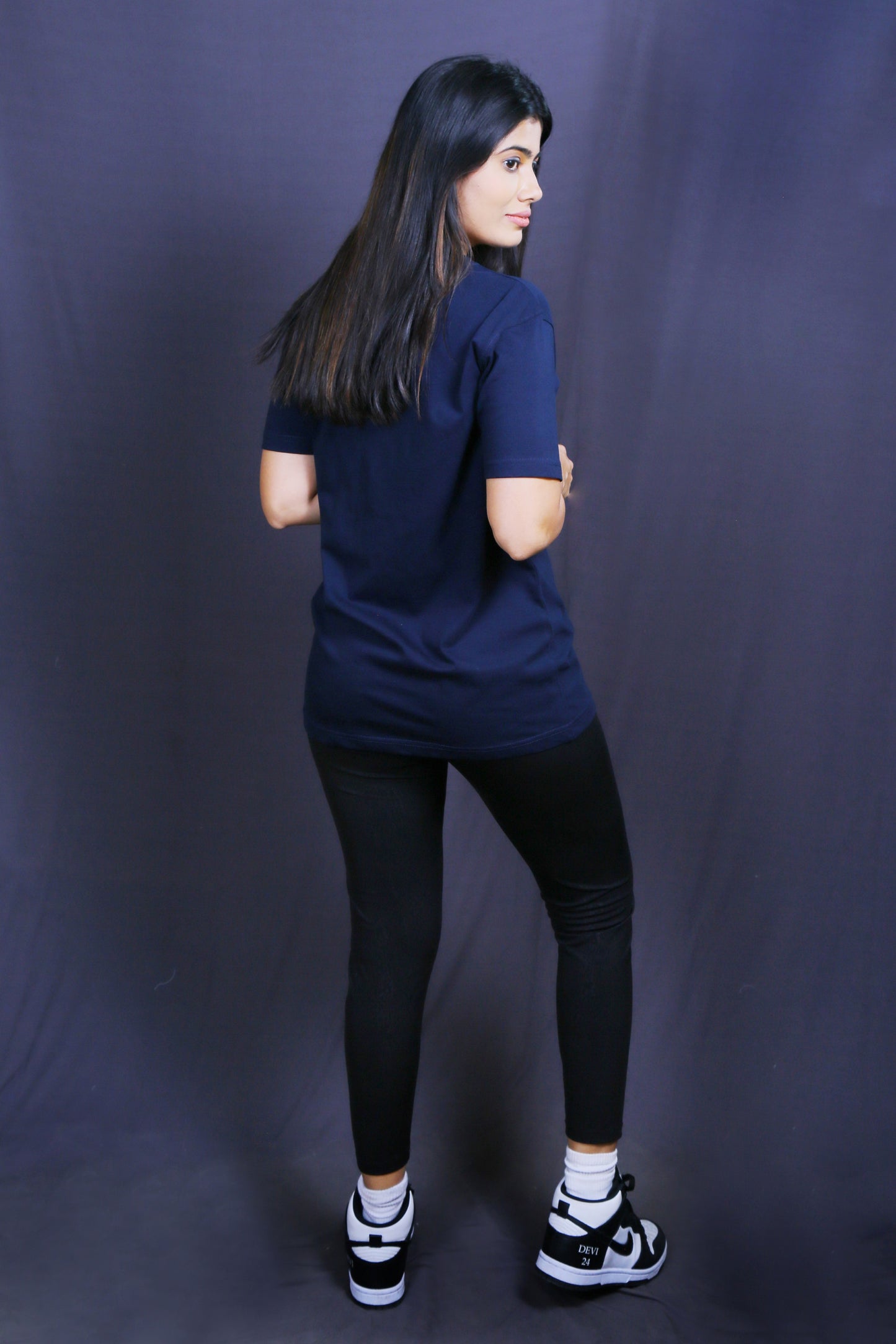Women Navy Blue round neck T-shirt