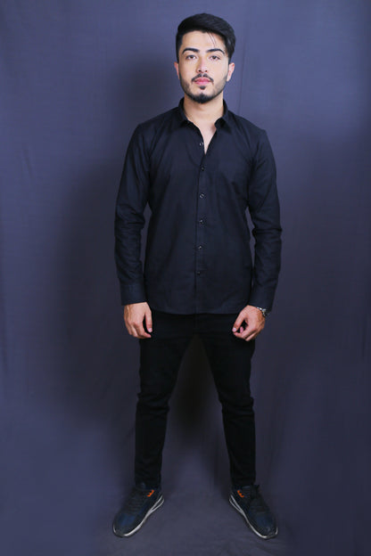 Men Black Cotton Linen Shirt