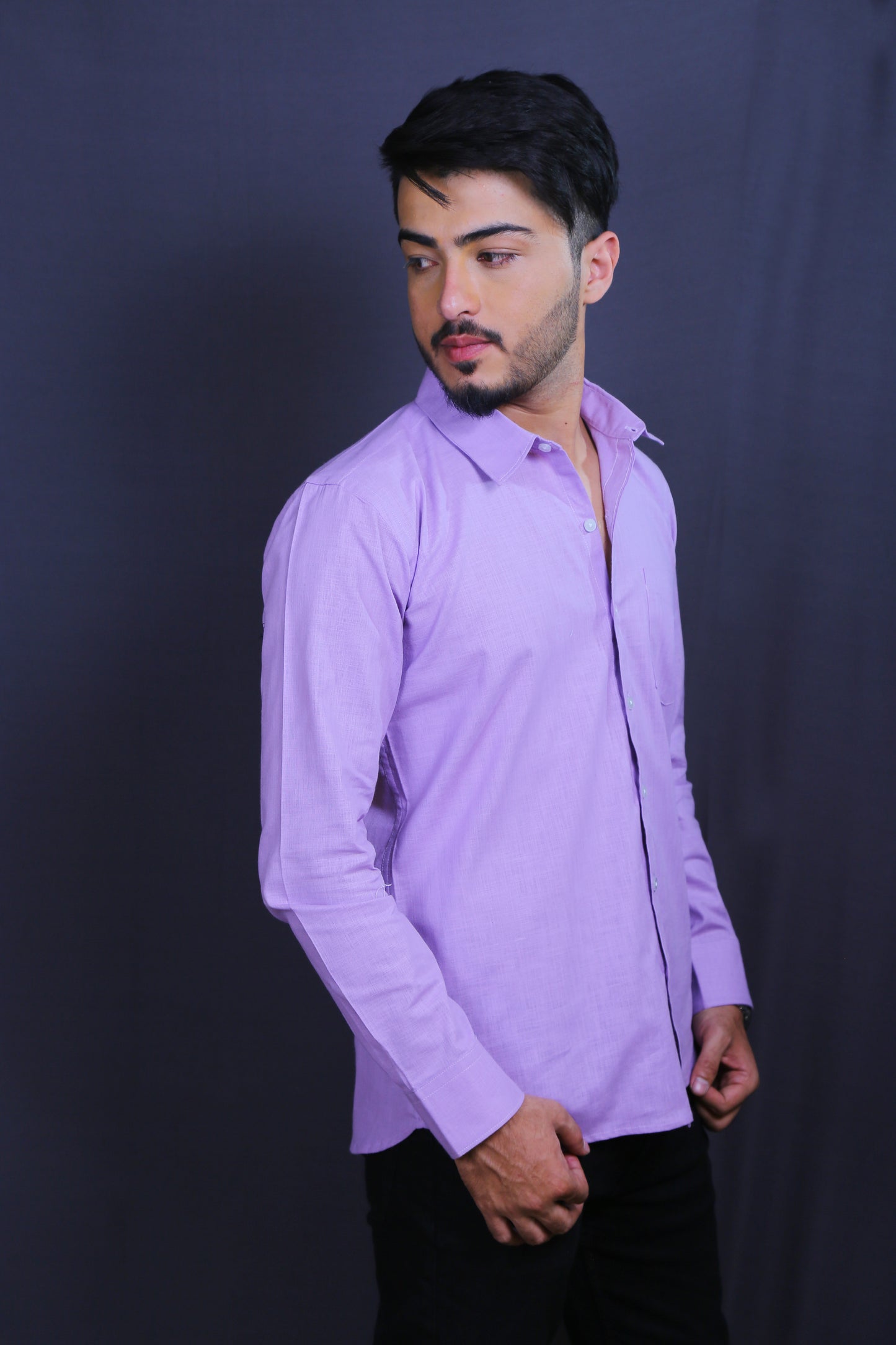 Men Purple Cotton Linen Shirt